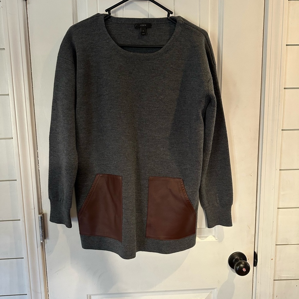 Jcrew Wool Sweater with Faux Leather Pockets Size Medium